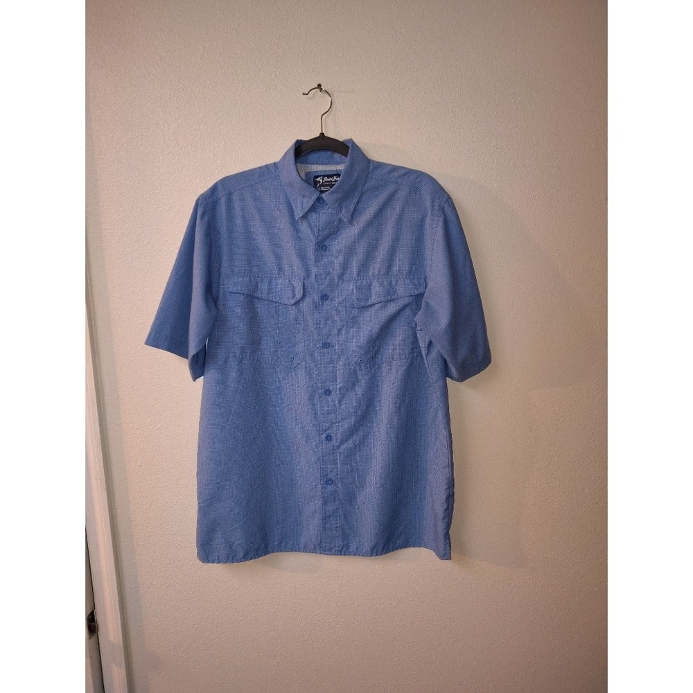 Bimini‎ Bay Outfitters Mens Small Blue Micro Check Short Sleeve Fishing Shirt